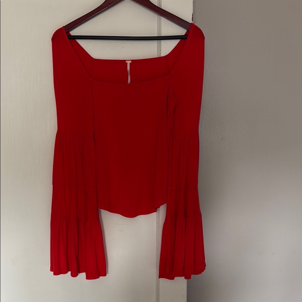 Free People Red Bell Sleeve Top (S)